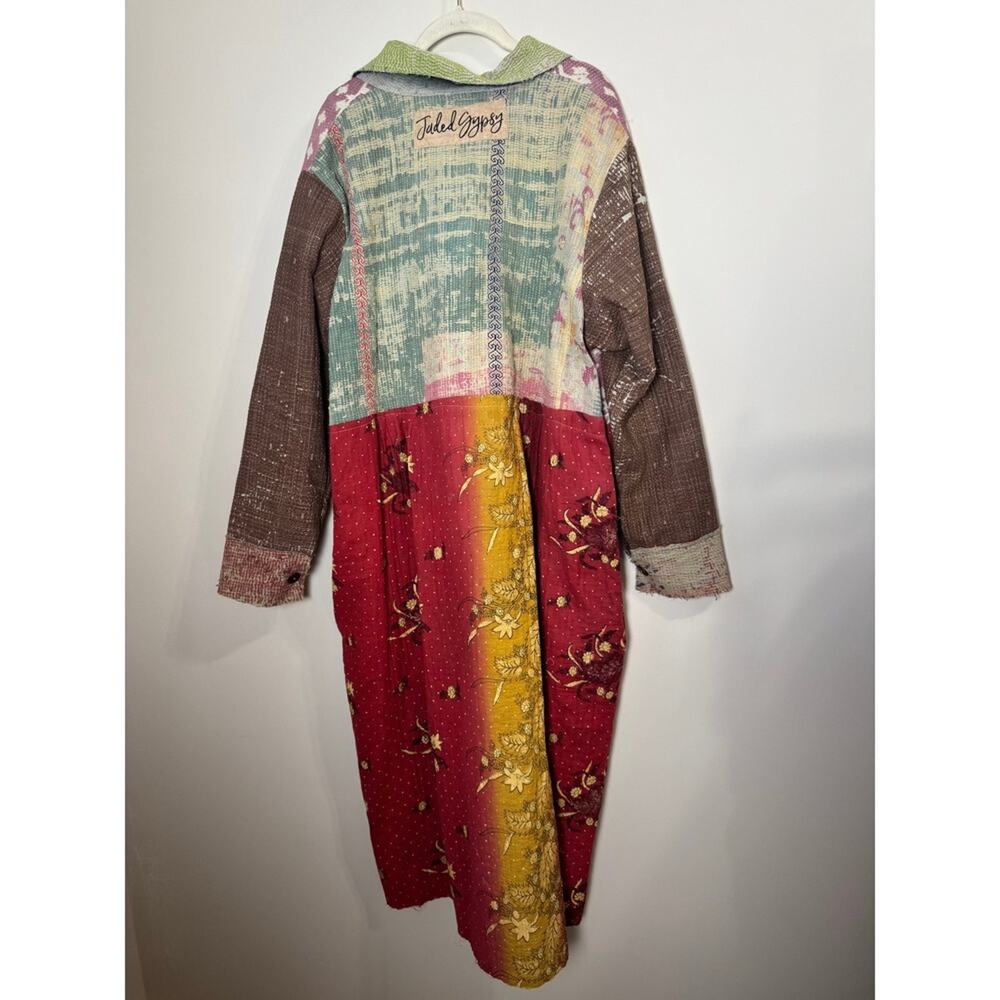 JADED GYPSY Patchwork Kantha Quilted Duster Coat Kimono Boho Festival - Picture 7 of 7